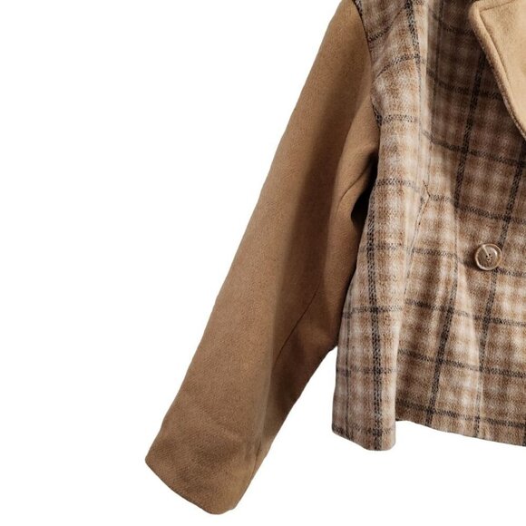 Rachel Parcell Coat Jacket XL‎ Brown Plaid Wool Blend Double Breasted - Picture 3 of 10